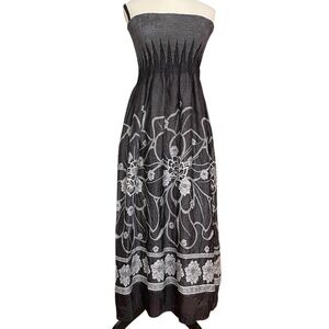 Lapis Strapless Bandeau Dress‎ with Black and White Floral Design